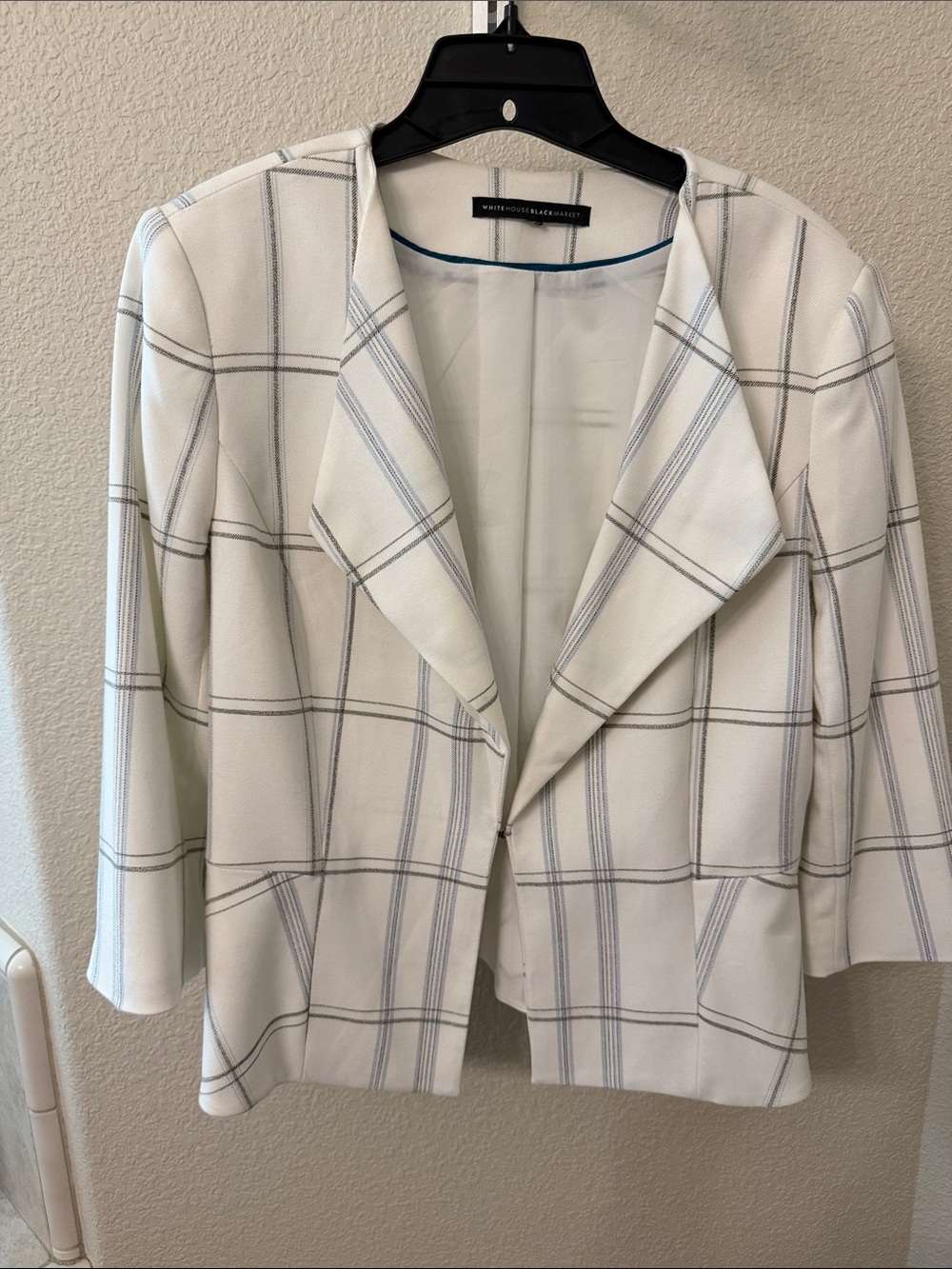 White House Black Market White Plaid Open-Front Blazer